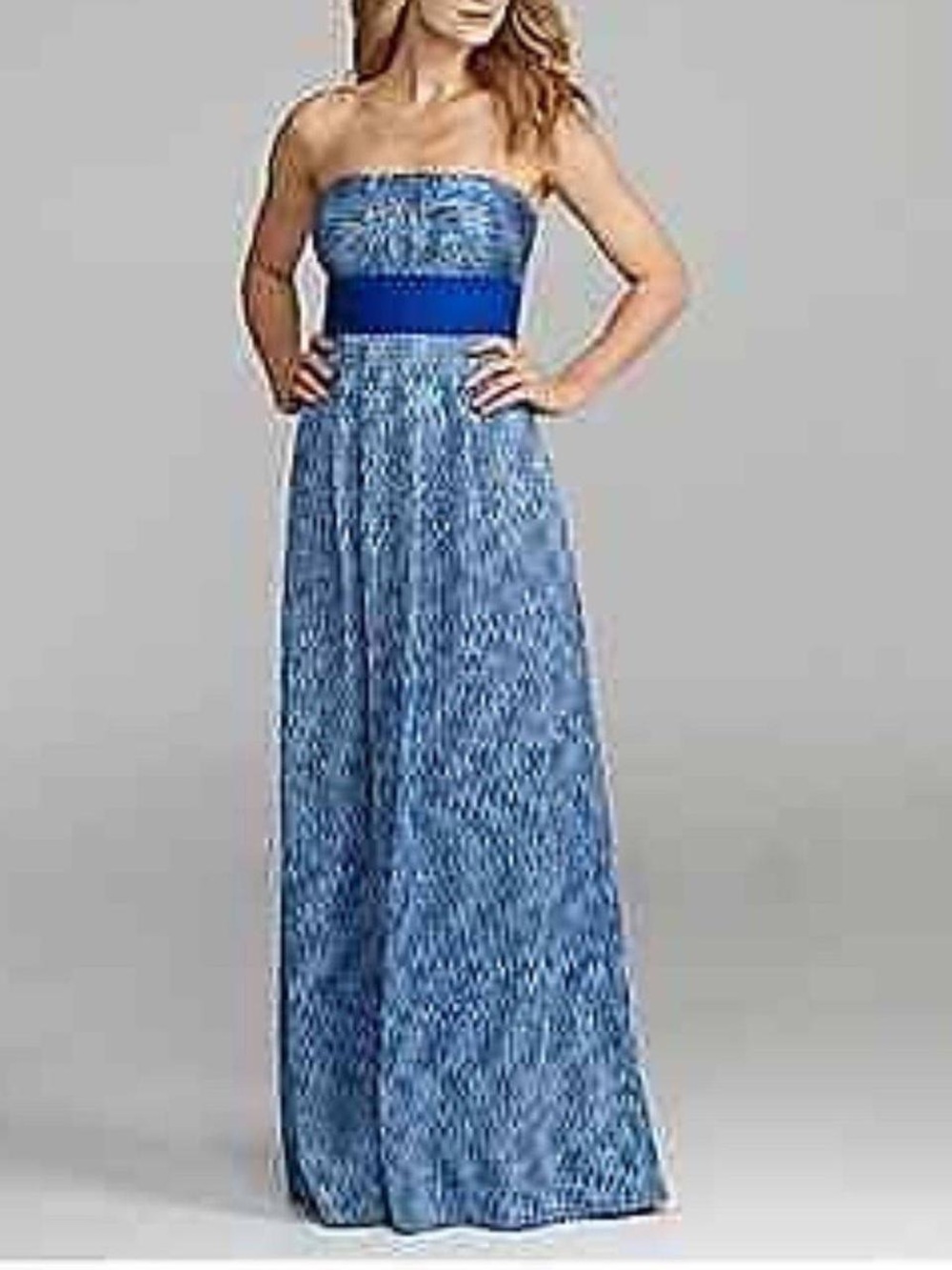 ANTONIO MELANI Remy Blue Chicory Patterned Maxi Dress with Royal Blue Waist